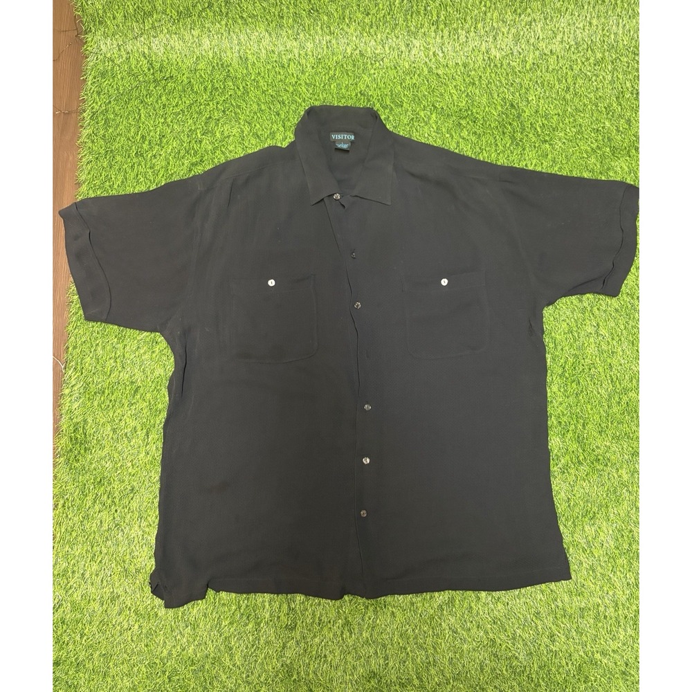 Vintage Visitor 100% Silk Shirt Men's: Large Black Button Up